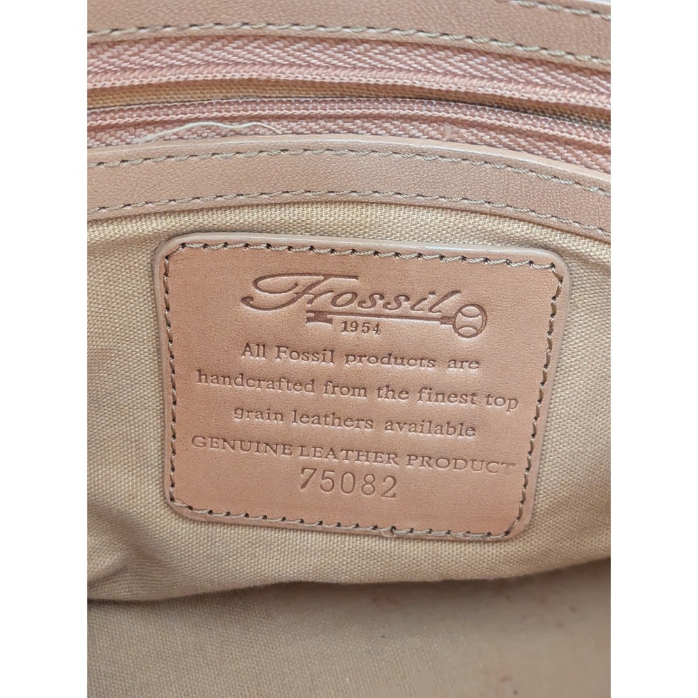 Fossil 75082 Leather Woven Basketweave Shoulder Bag Tan Camel Medium Tote - Picture 9 of 10
